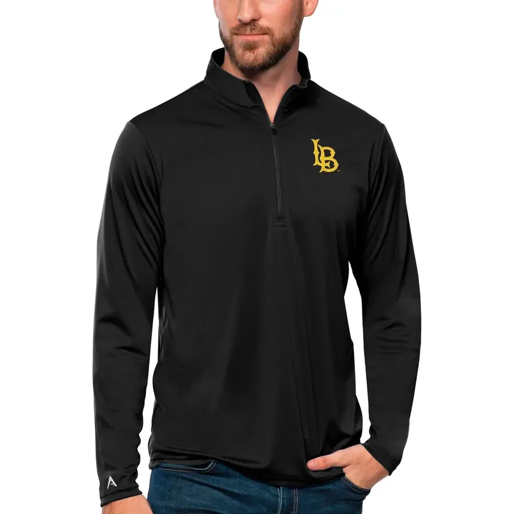 Antigua Black Cal State Long Beach the Beach Tribute Quarter-Zip Top by ANTIGUA