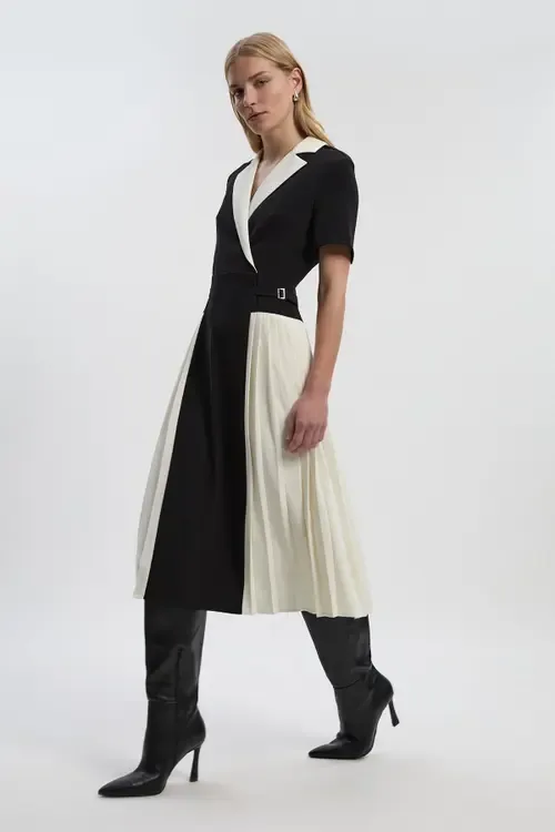 Tailored Crepe Pleated Midi Shirt Dress by Karen Millen
