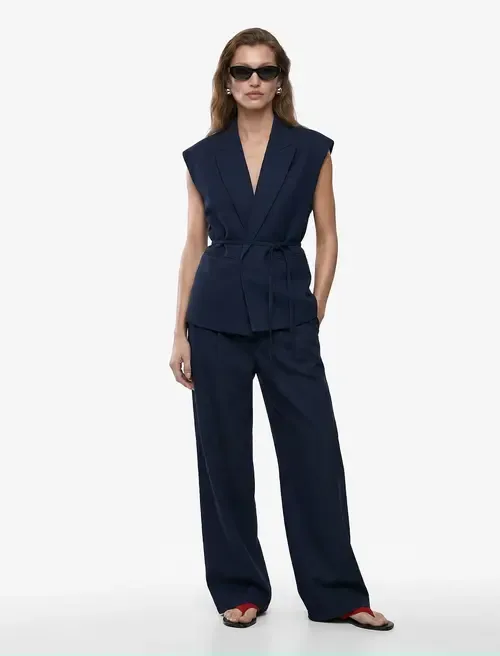 Sleeveless Striped Blazer Vests with Belted by Koton