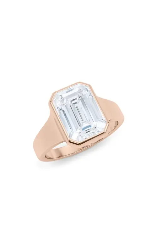Emerald Cut Cigar Lab Created Diamond Ring in 3.00Ctw 18K Rose Gold by HauteCarat