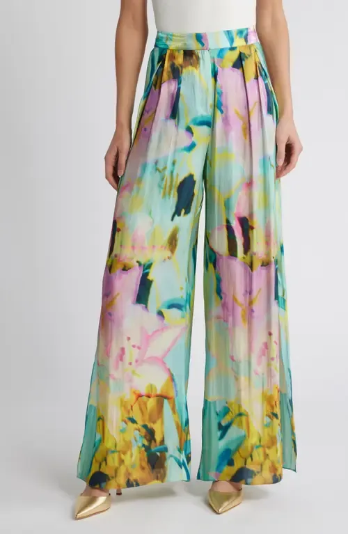 Loretta Floral Wide Leg Satin Pants by KOBI HALPERIN