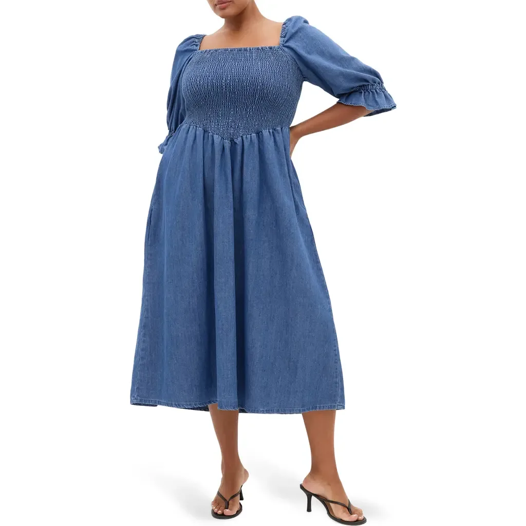 Kaitlyn Smocked Denim Dress