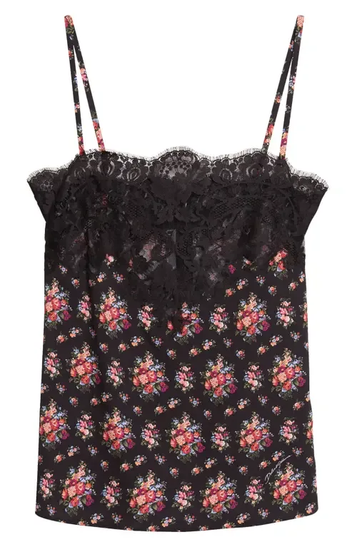 Lace Trim Floral Stretch Charmeuse Camisole by Dolce&Gabbana