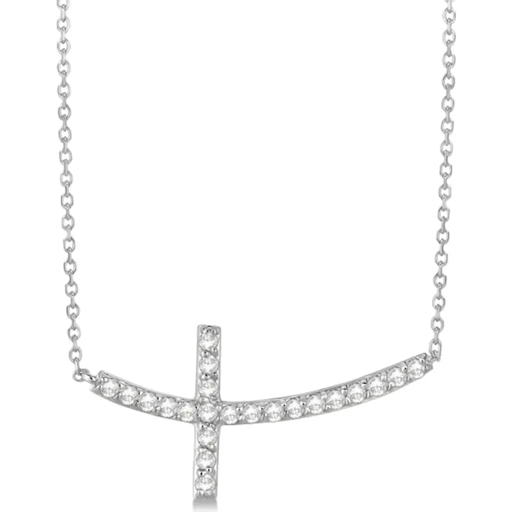 Diamond Sideways Curved Cross Pendant Necklace 14k by ALLUREZ