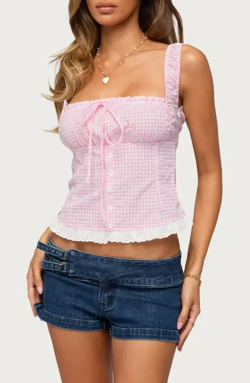 Zeffie Gingham Corset Tank by EDIKTED