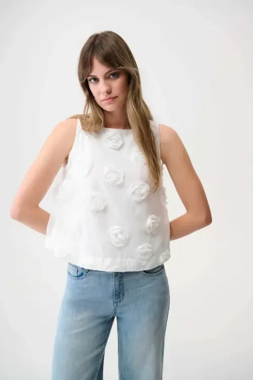 Novelty Sleeveless Top with 3D Floral Embroidery by Joseph Ribkoff