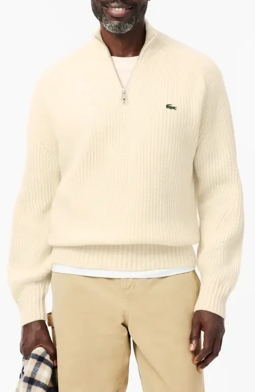 Classic Fit Quarter Zip Wool Rib Sweater by Lacoste