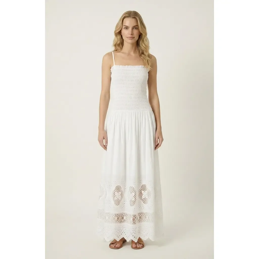 Smocked Bodice Maxi Dress by Modenaire