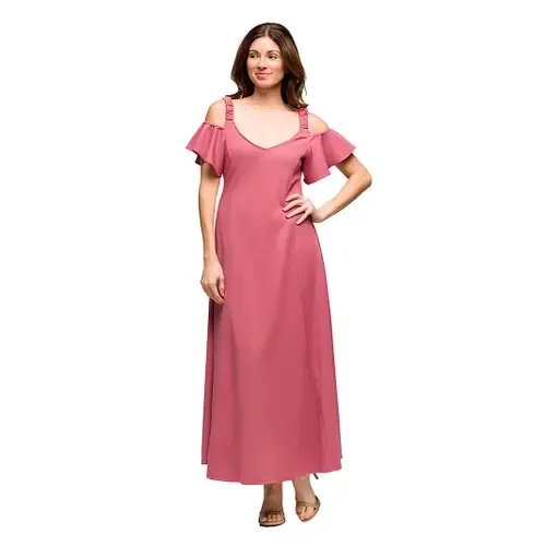 Maternity Cold Shoulder Ruffle Sleeve A-Line Maxi Dress by 24seven Comfort Apparel