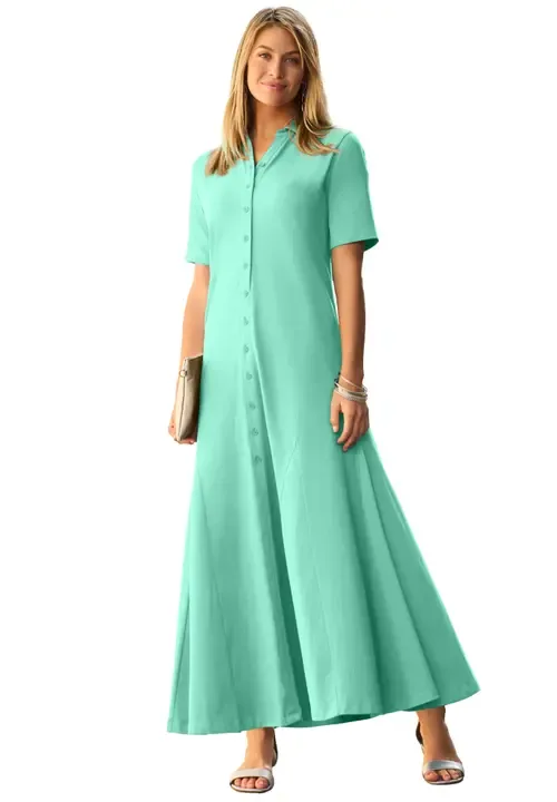 Stretch Cotton Button Front Maxi Dress by Jessica London