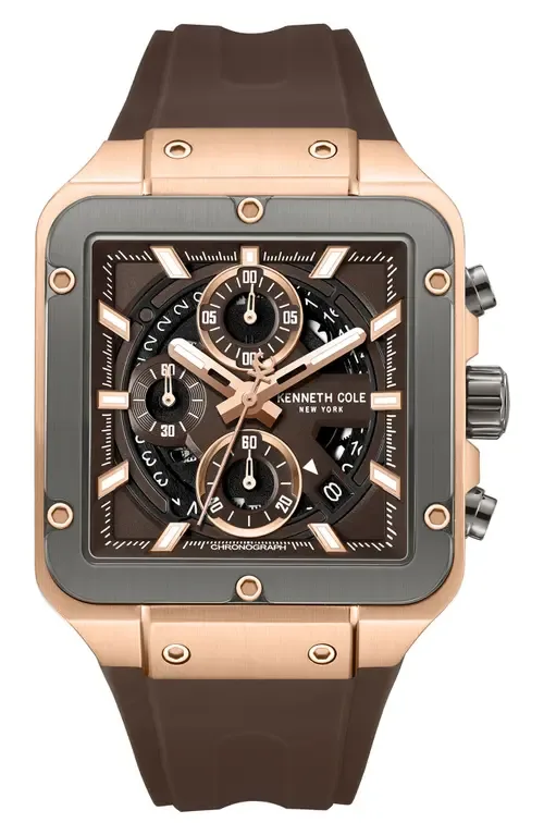 Arlington Automatic Chronograph Silicone Strap Watch, 43mm by Kenneth Cole New York
