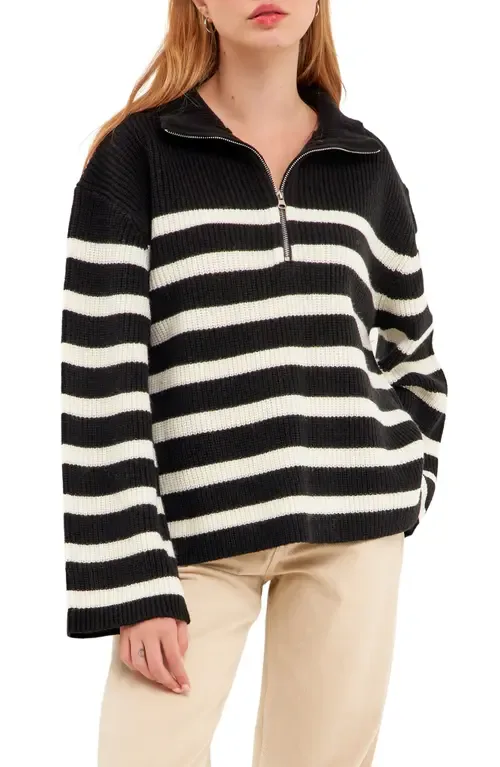 Stripe Half-Zip Sweater by English Factory
