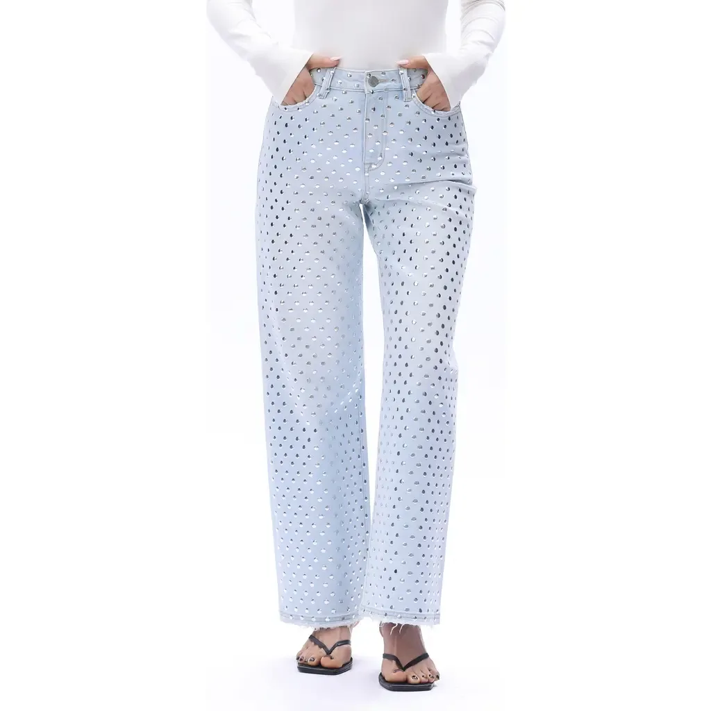 Studded High Waist Straight Leg Jeans by Bayeas