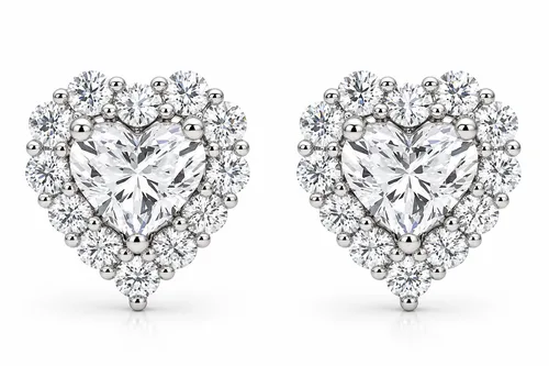 1.30Ct Heart Shape Diamond Halo Studs or Gold Lab Grown in 10K White Gold by Bliss Diamond