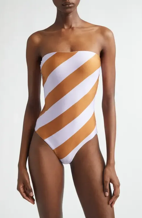 Indra Stripe One-Piece Bandeau Swimsuit by Zimmermann