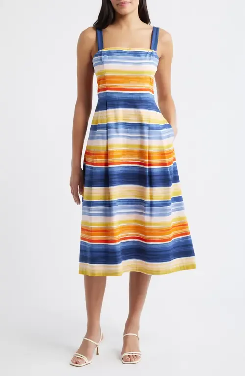 Stripe Cotton Blend Midi Dress