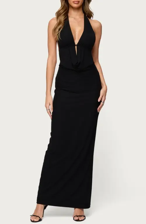 Laretta Cowl Neck Open Back Maxi Dress by EDIKTED