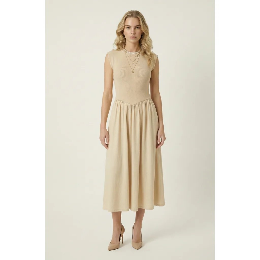 Cap Sleeve Knit Flowy Midi Dress by Modenaire