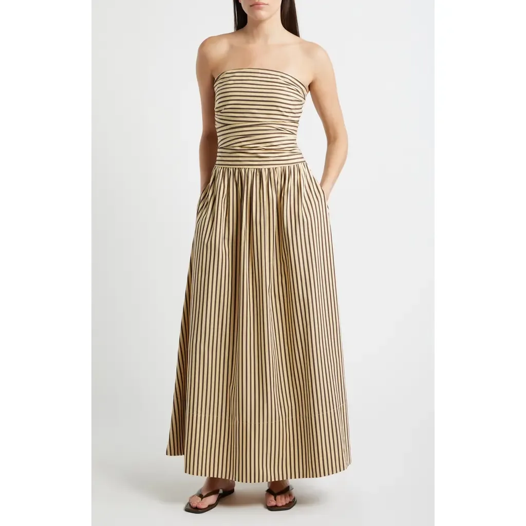 Vera Striped Strapless Cotton Maxi Dress by Faithfull the Brand