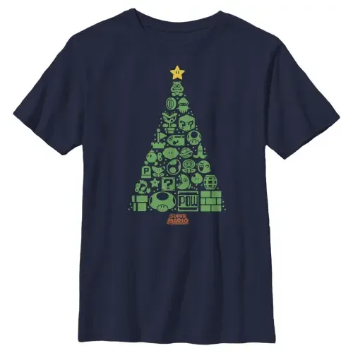Christmas Tree Mosaic Graphic Short Sleeve T-Shirt by NINTENDO
