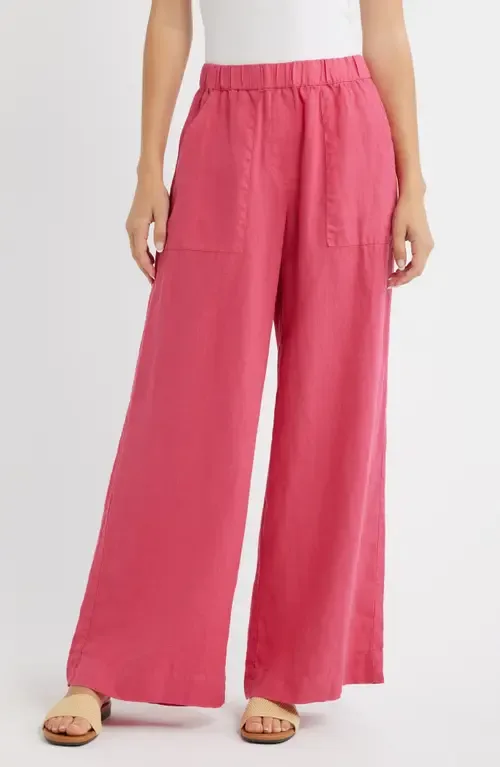 Patch Pocket Pull-On Linen Wide Leg Pants by Frank & Eileen