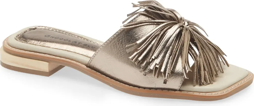 Elda Slide Sandal in Platinum Leather by Chocolat Blu