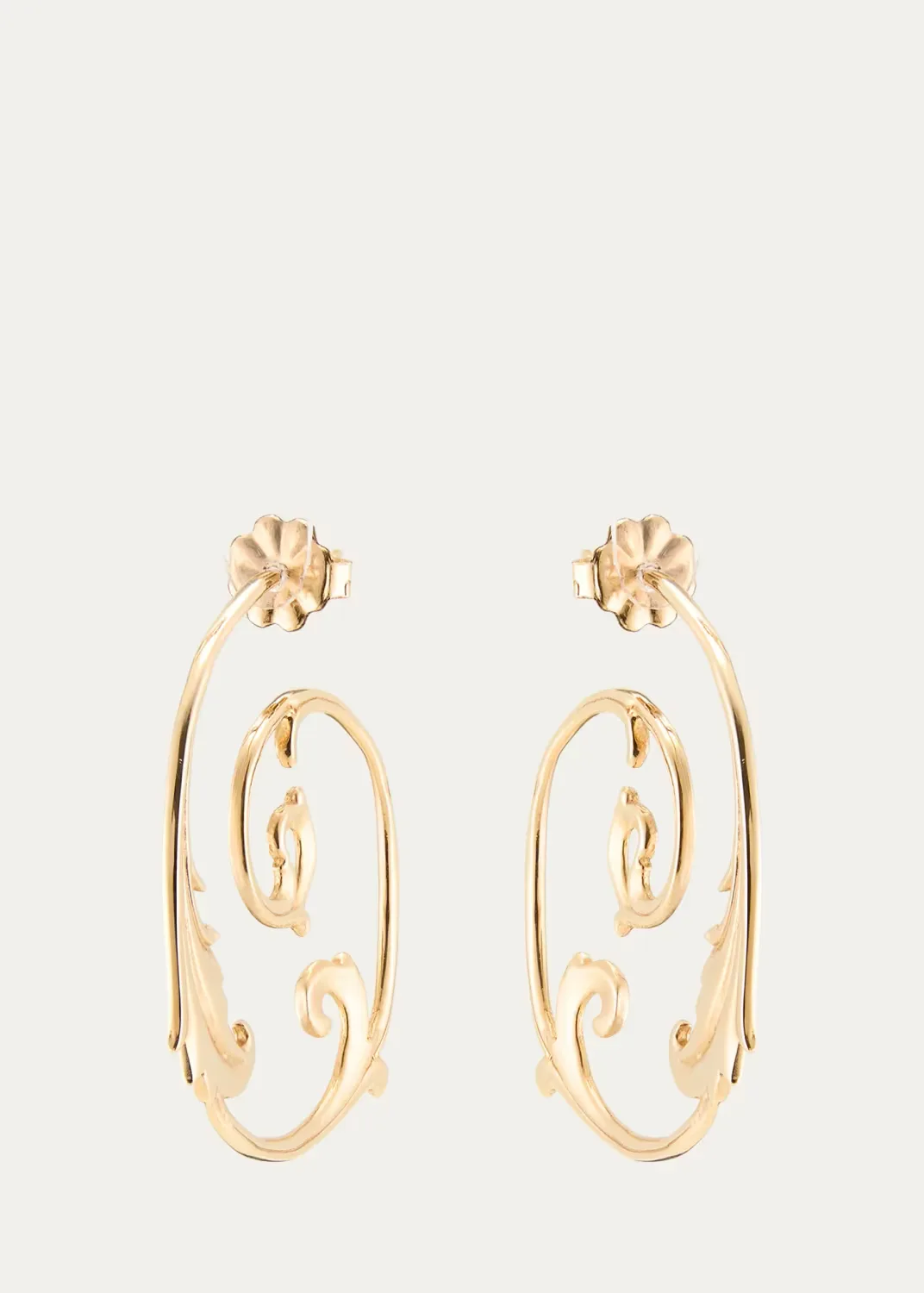 14K Gold Hoop Earrings with Leaves, 1.3L by Meredith Frederick
