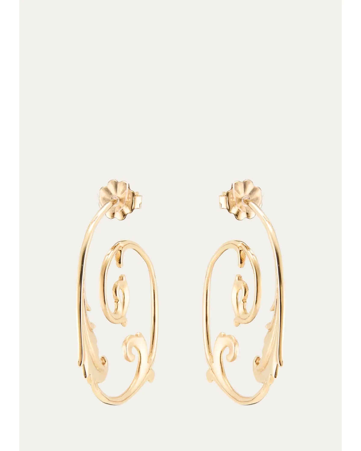 14K Gold Hoop Earrings with Leaves, 1.3L