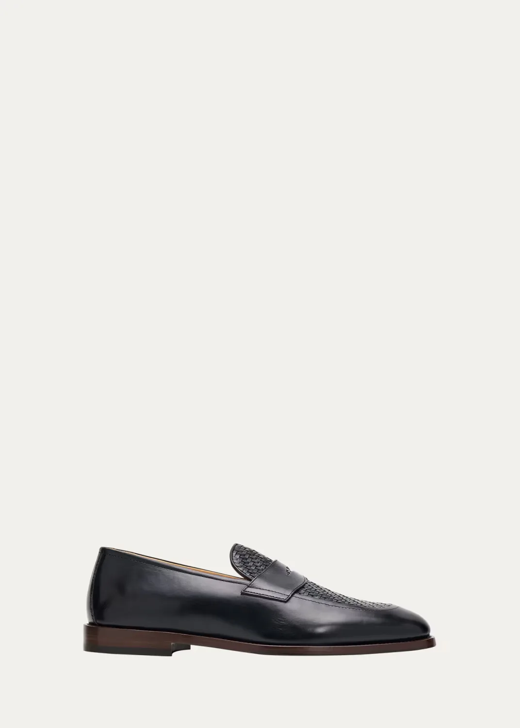 Woven Vamp Leather Penny Loafers by Brunello Cucinelli