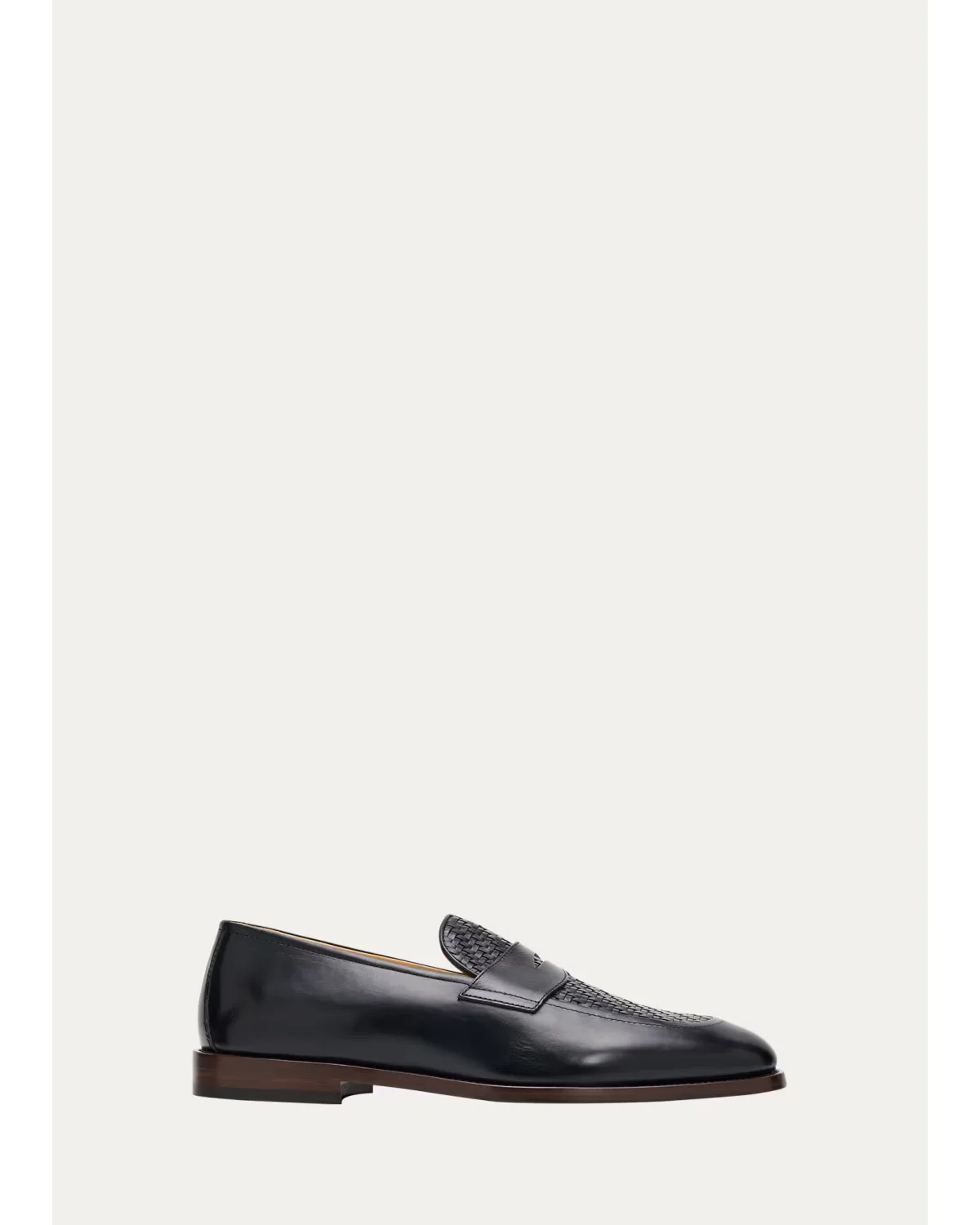 Woven Vamp Leather Penny Loafers by Brunello Cucinelli