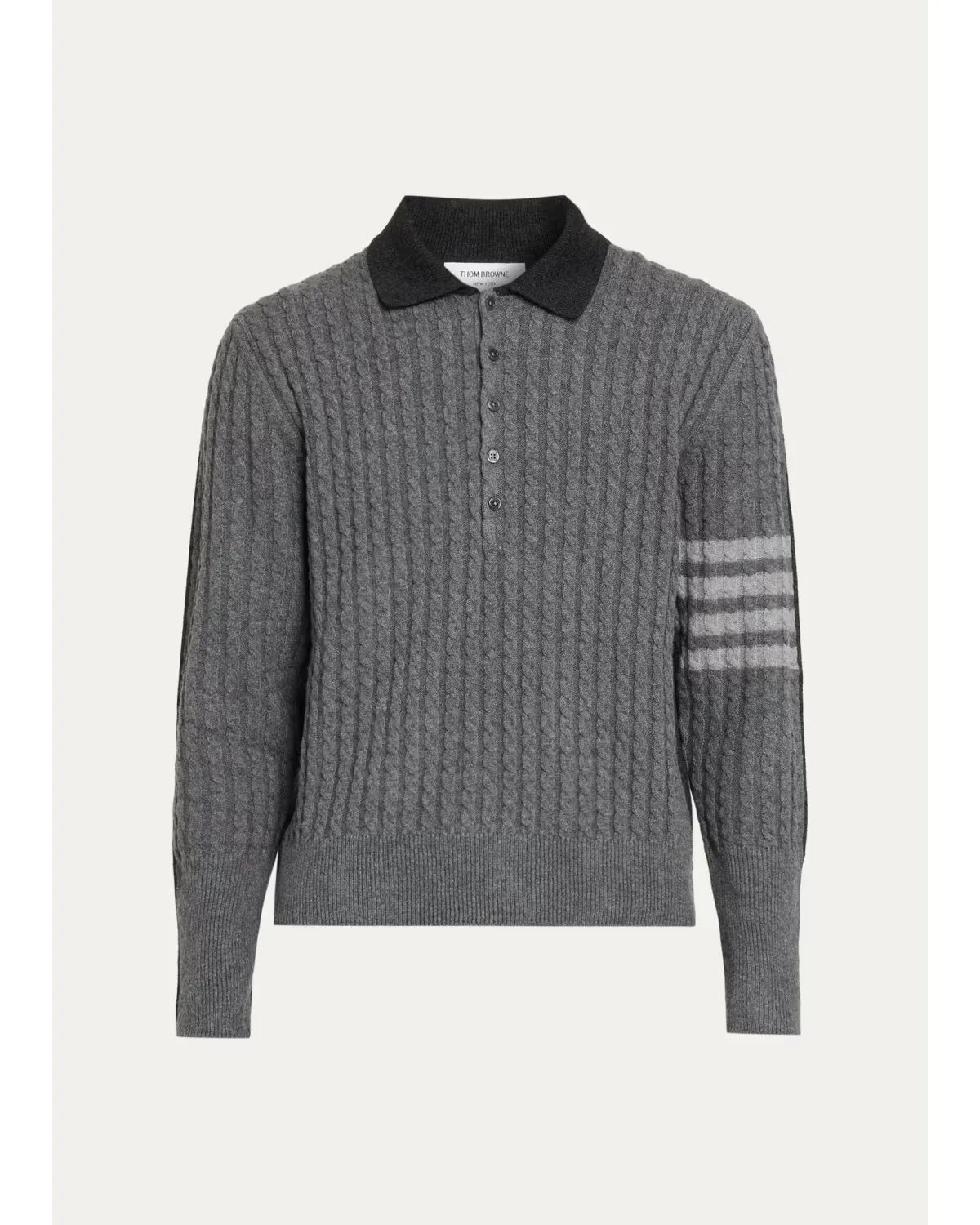 Wool 4-Bar Cable Polo Sweater by Thom Browne