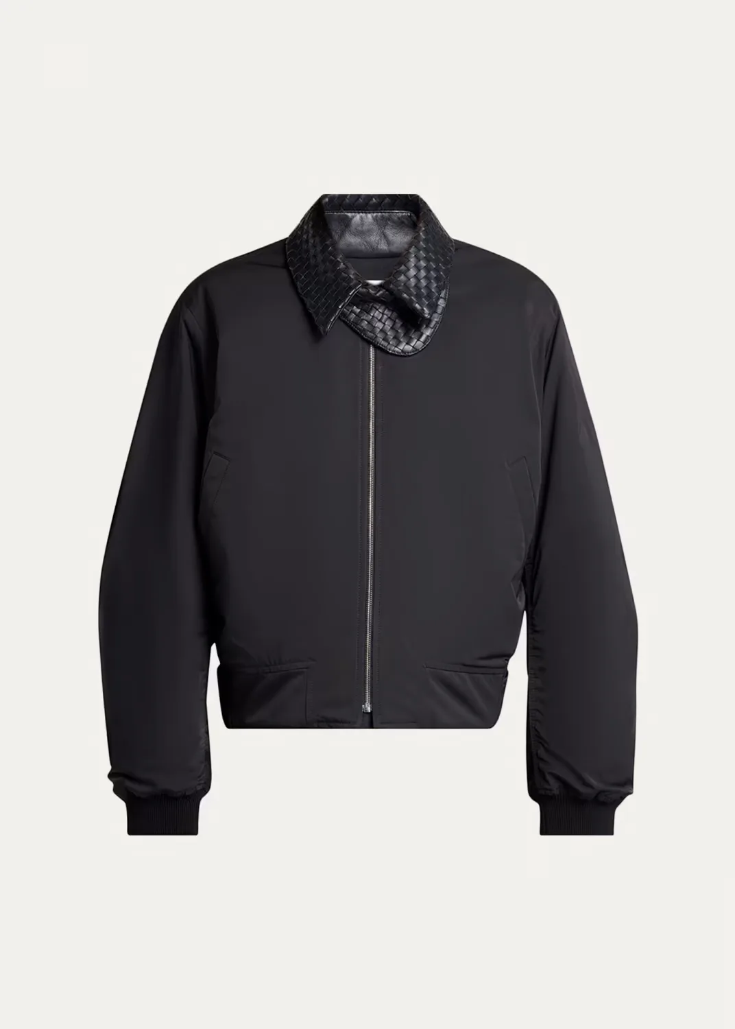Leather Intrecciato-Collar Nylon Blouson