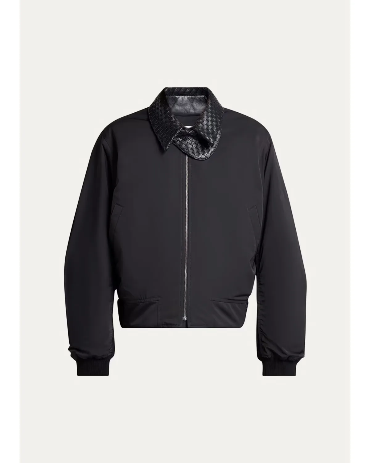 Leather Intrecciato-Collar Nylon Blouson by Bottega Veneta