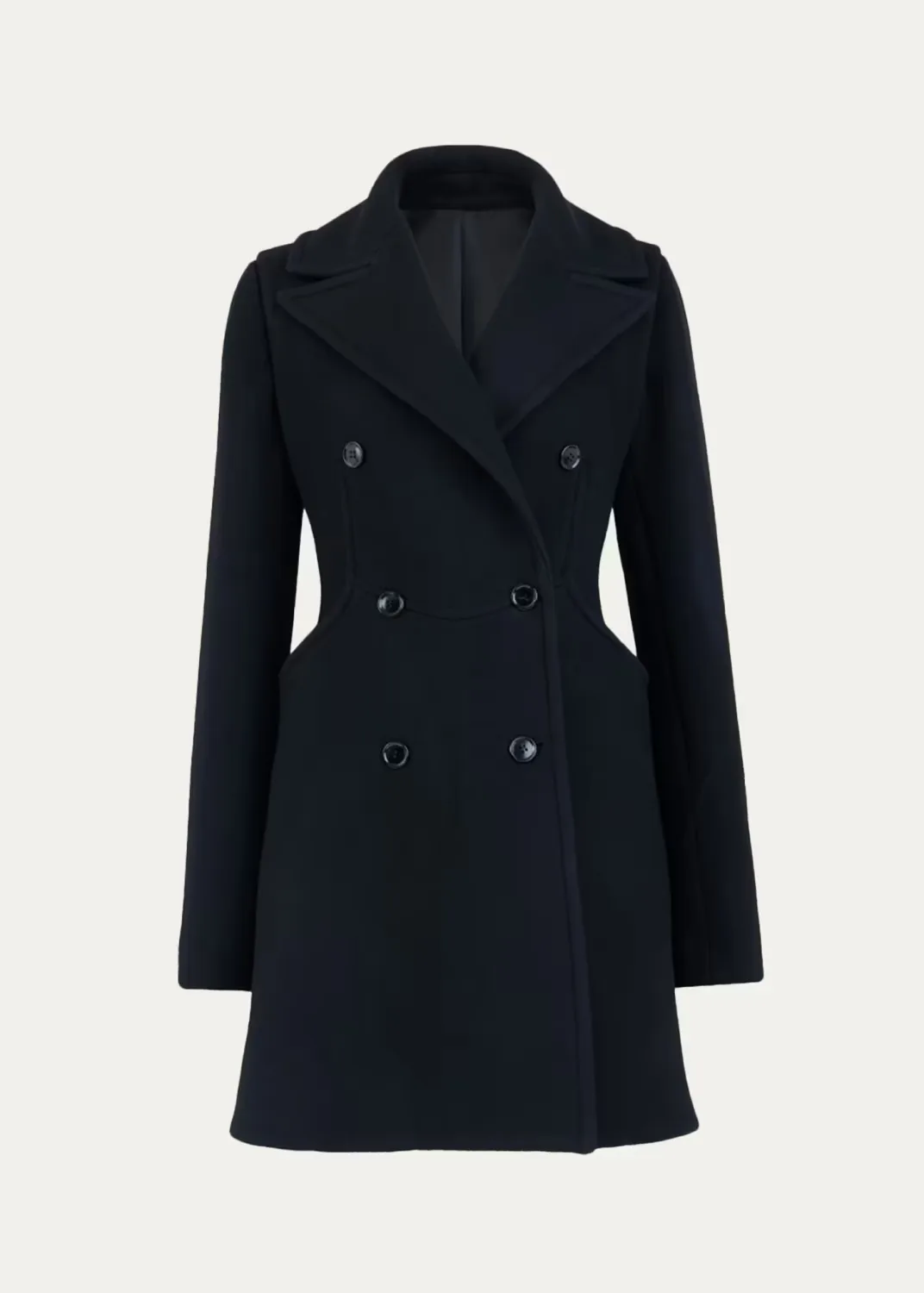 Curved Pocket Double-Breasted Wool Coat