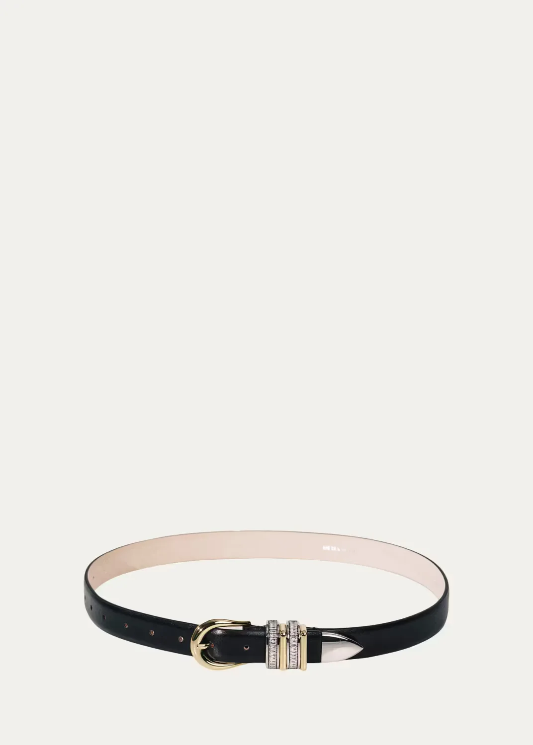 Hollyhock Crystal-Embellished Mixed Metal Leather Belt by Dhanche