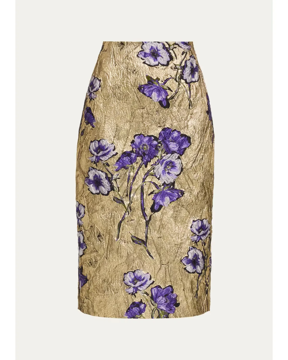 Metallic Floral Brocade Midi Pencil Skirt by Prabal Gurung