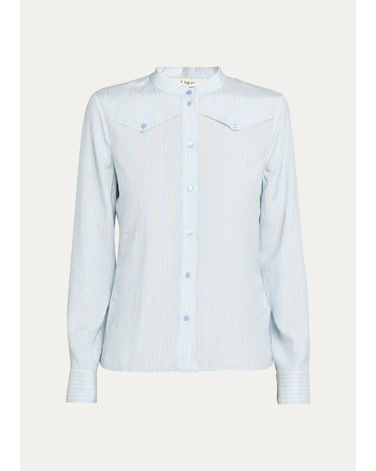 Striped Silk Chest Yoke Button-Down Top by Chloé