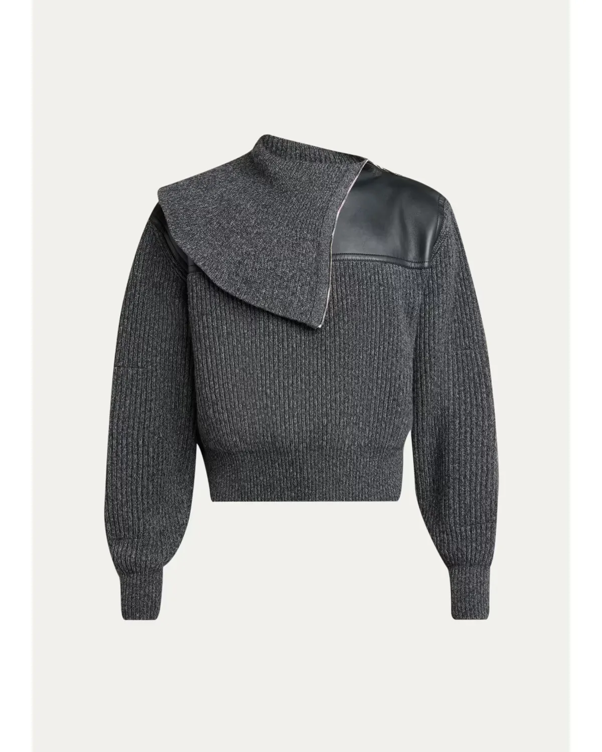 Wool and Cashmere Rib Assymetric Zip Sweater by Bottega Veneta