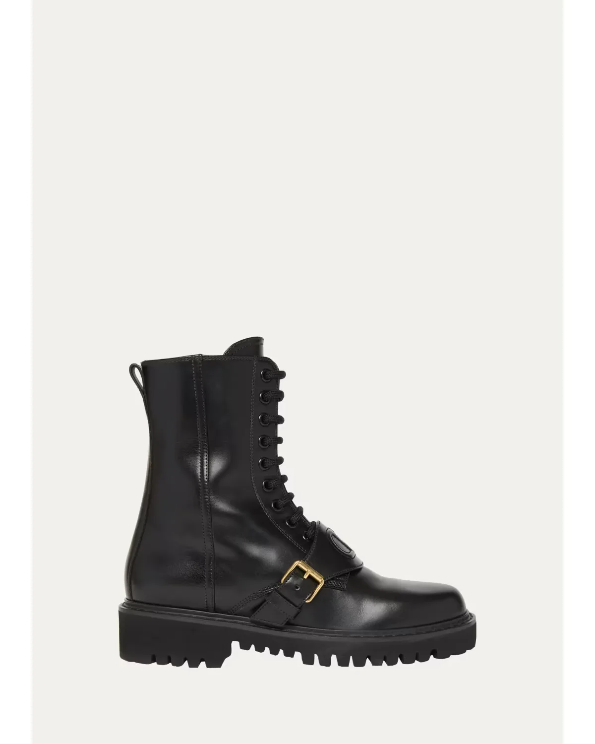 VLogo Leather Combat Boots by Valentino Garavani