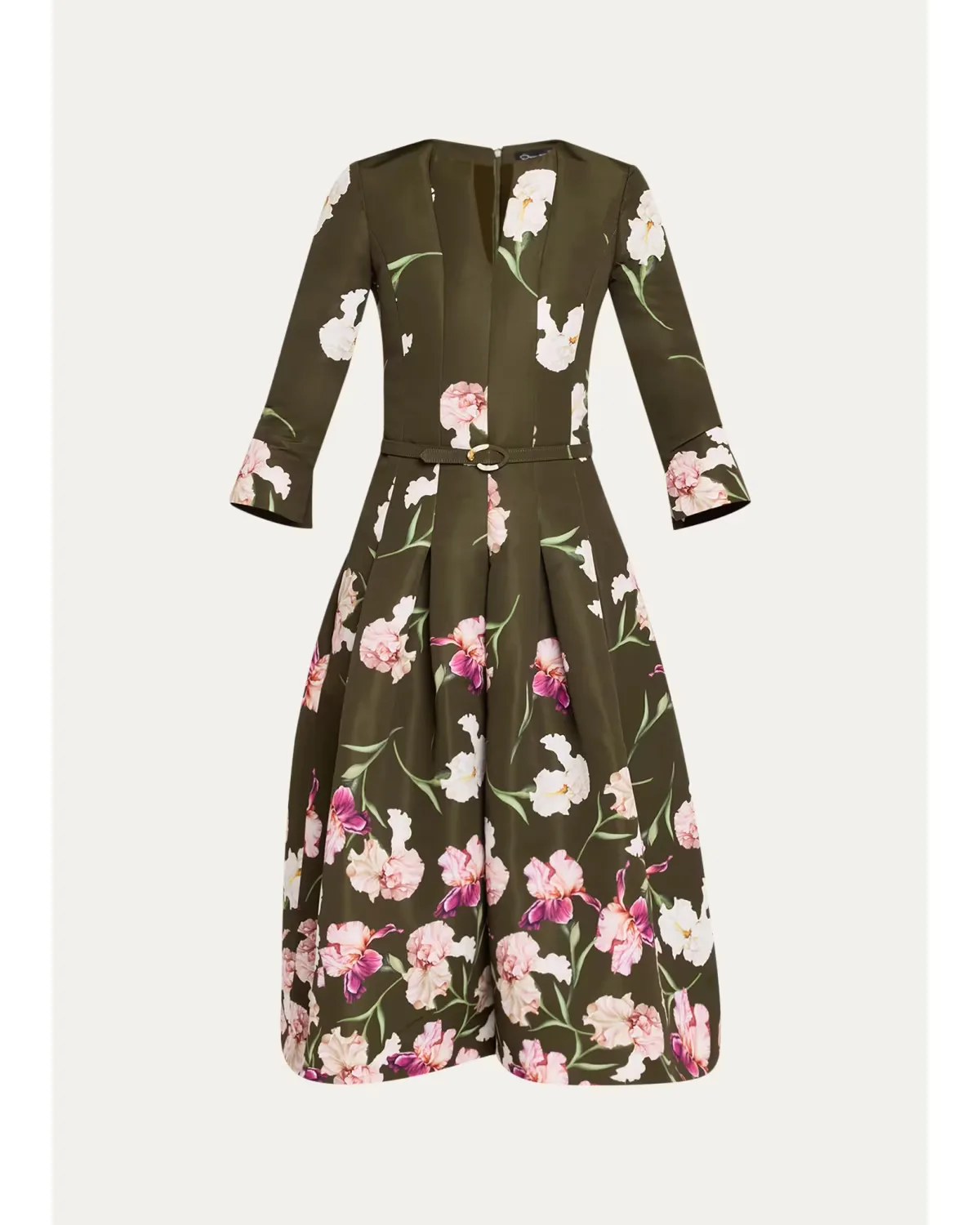 Painted Iris Dégradé Faille Split-Neck Midi Dress by Oscar de la Renta