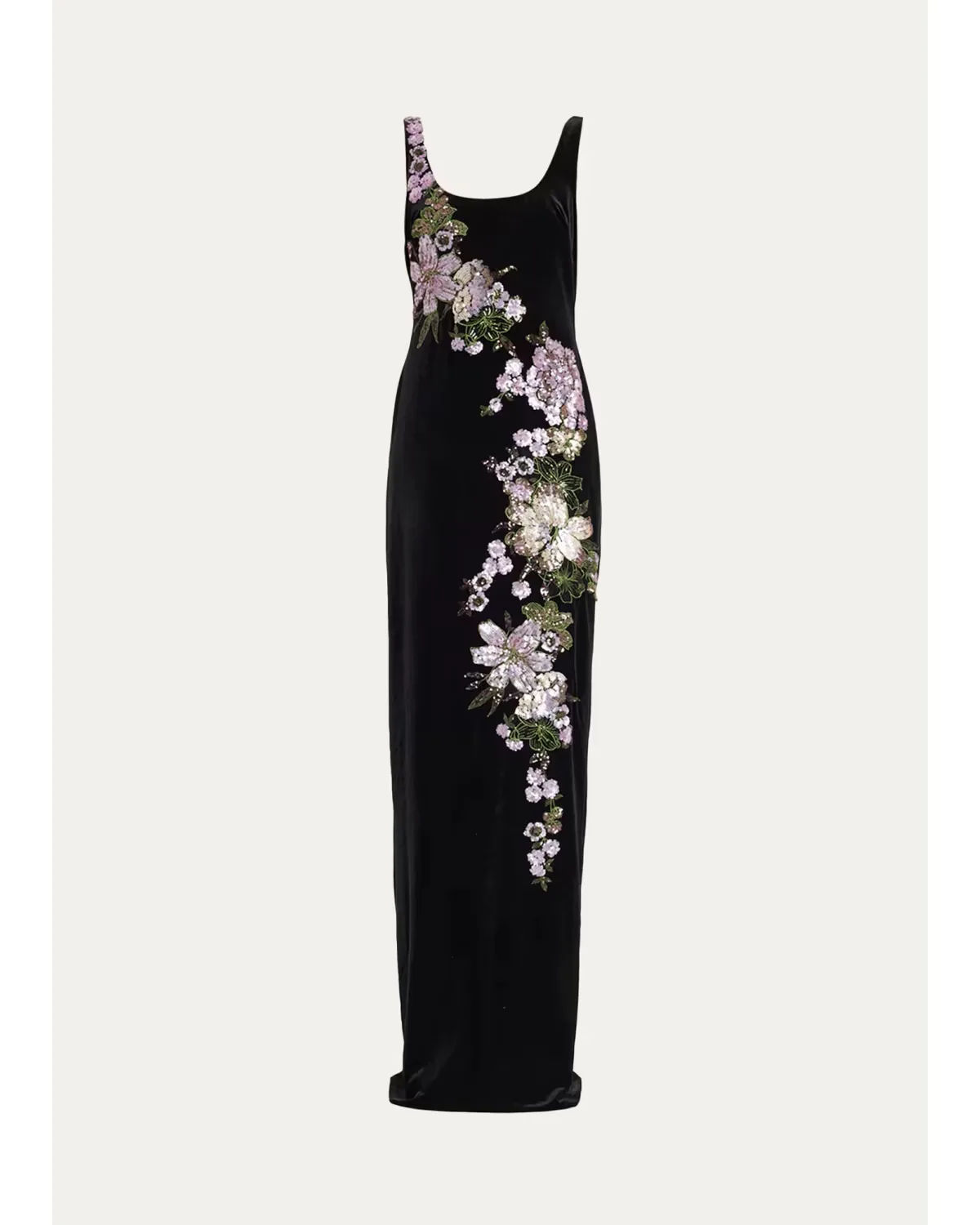 Sequin Floral Velvet Column Gown by Teri Jon