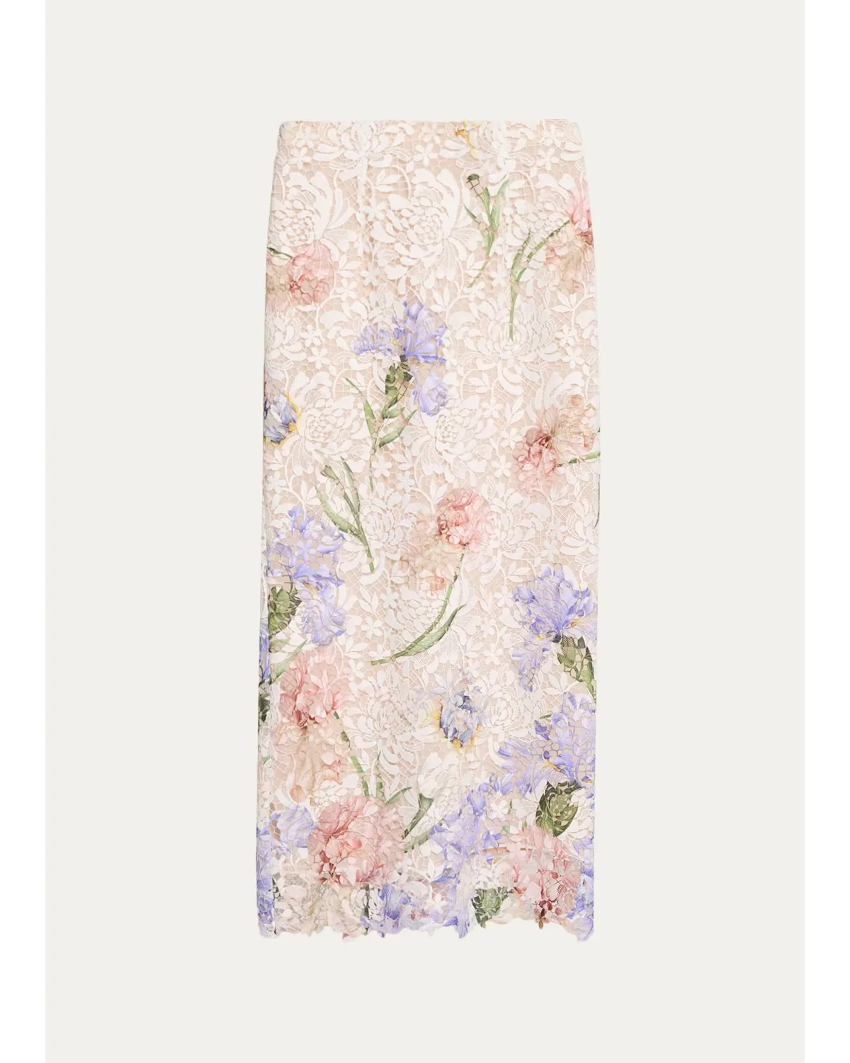 Iris Degrade Print Guipure Lace Midi Skirt by Oscar de la Renta
