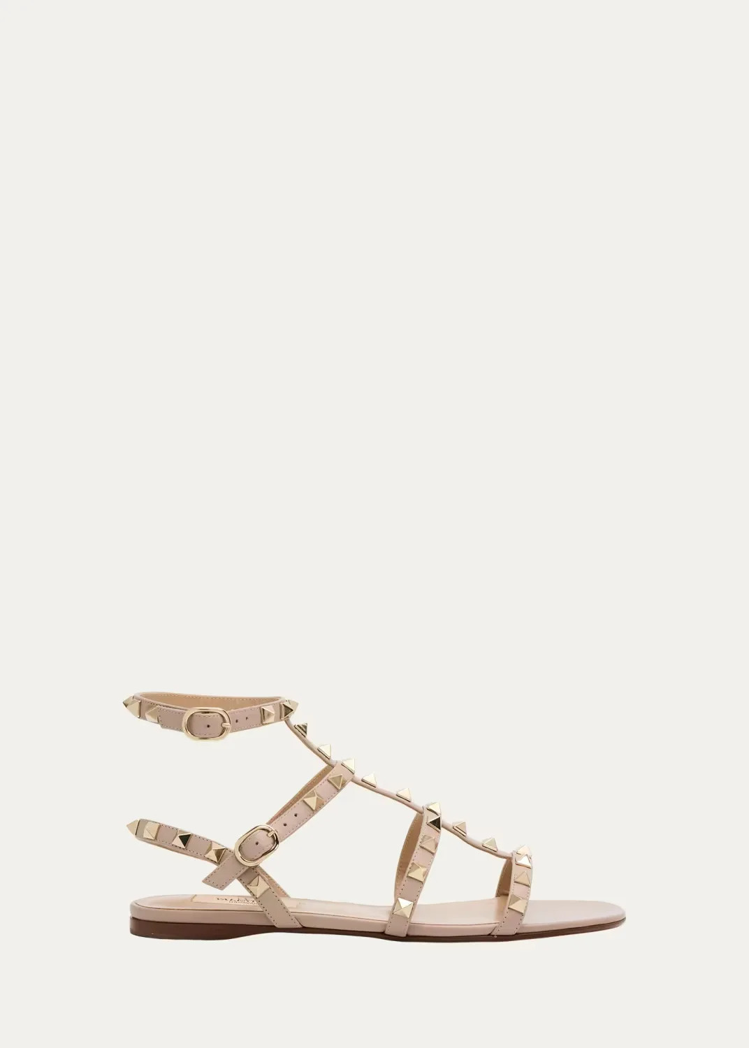 Rockstud Leather Flat Ankle-Strap Sandals by Valentino Garavani