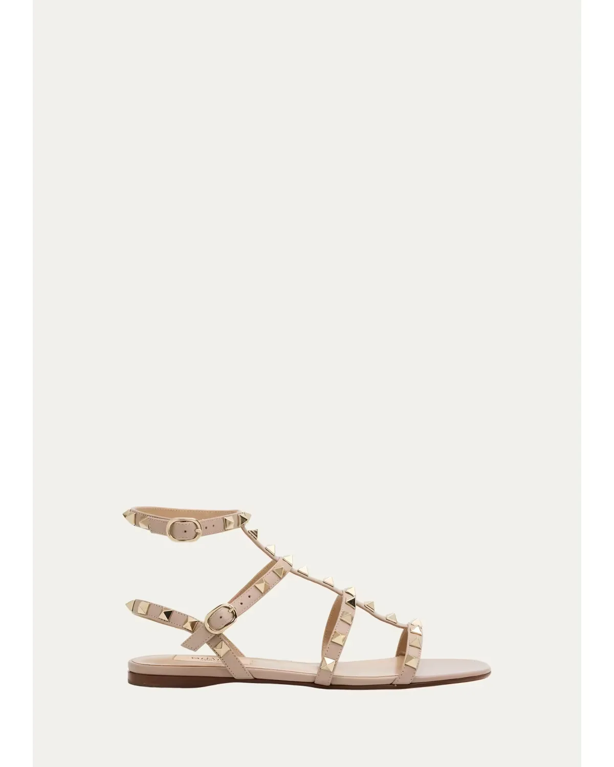 Rockstud Leather Flat Ankle-Strap Sandals by Valentino Garavani