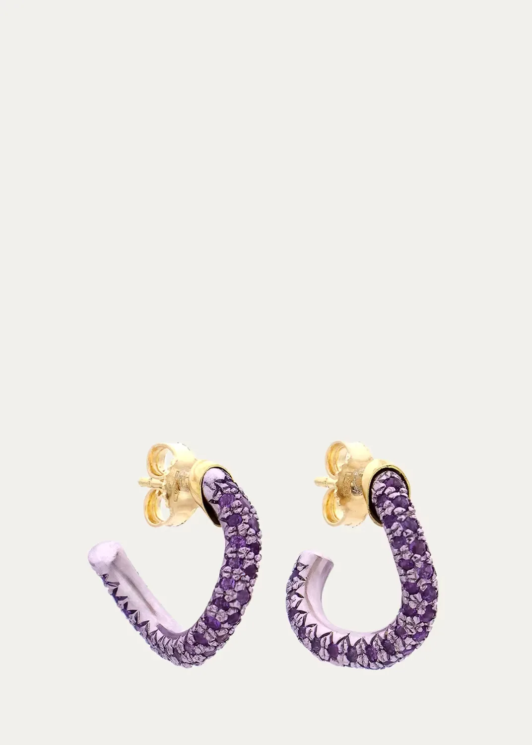 18K Yellow Gold Wave Drop Earrings with Amethysts by FARAONE MENNELLA by R.F.M.A.S.