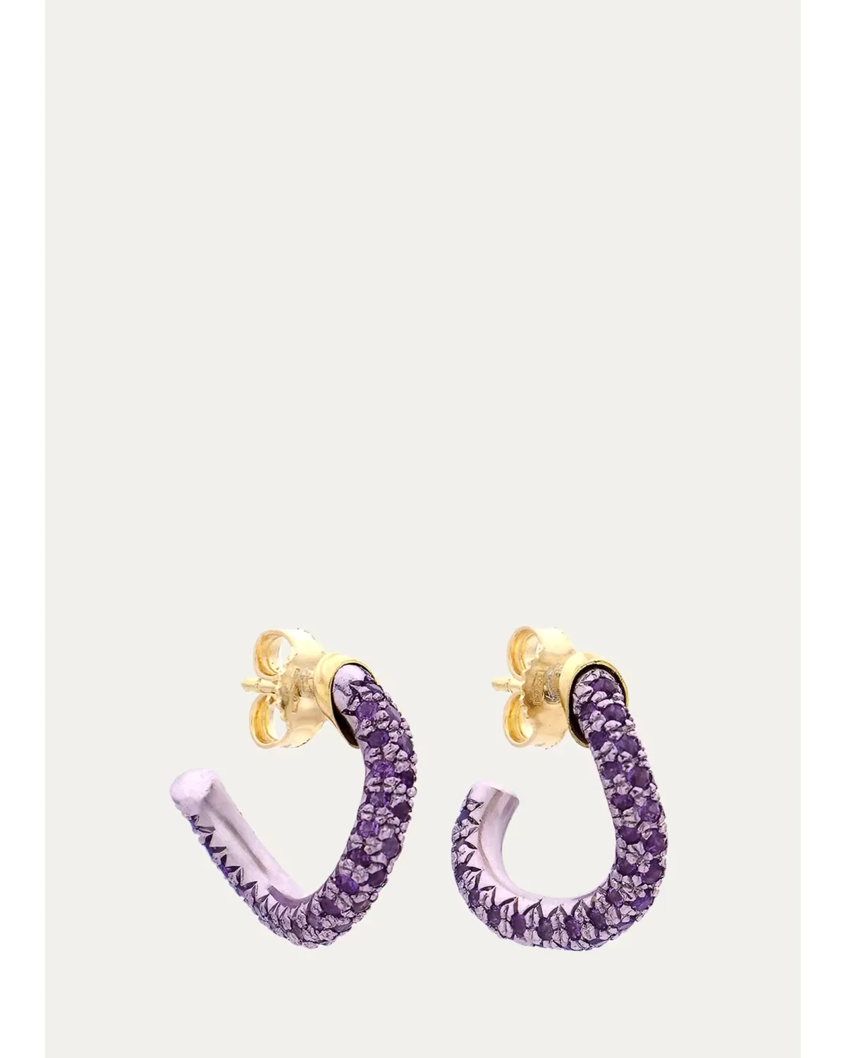 18K Yellow Gold Wave Drop Earrings with Amethysts by FARAONE MENNELLA by R.F.M.A.S.