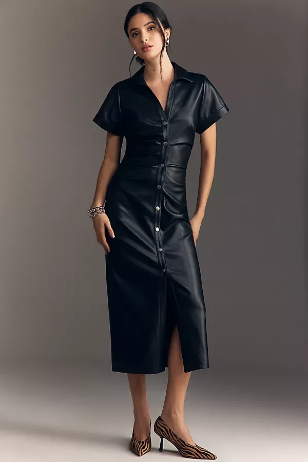 Greer Faux Leather Midi Shirtdress by Pilcro