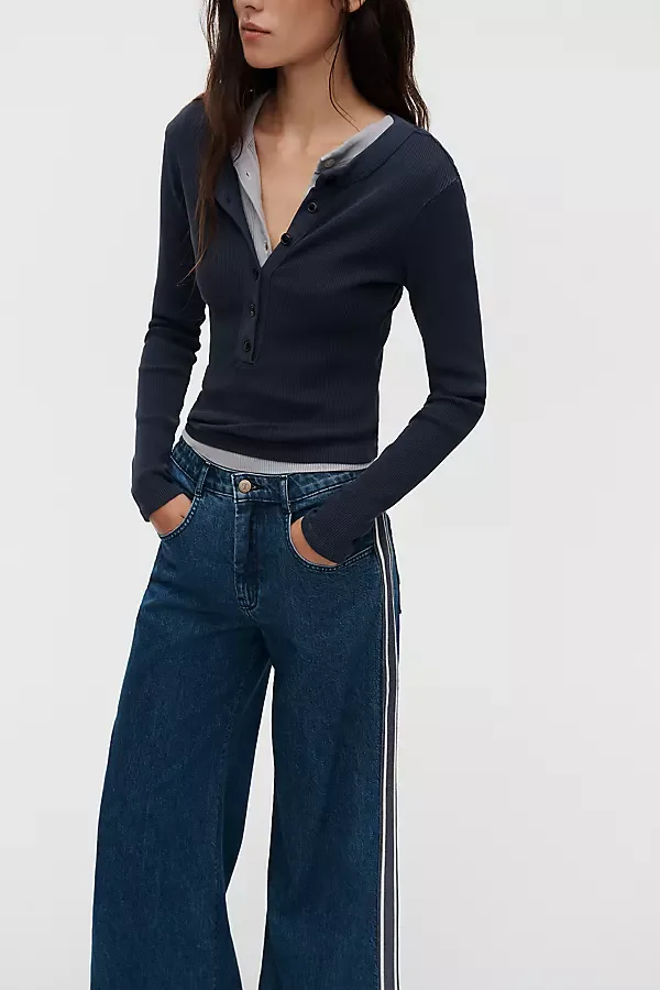 Azura High Rise Wide Leg Track Stripe Jeans by Pilcro