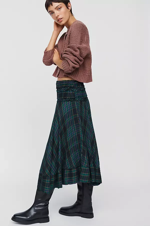 Plaid Circle Midi Skirt by Anthropologie