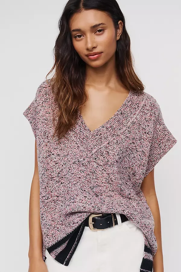 Oversized Wool Cotton Short Sleeve V-Neck Sweater by Maeve